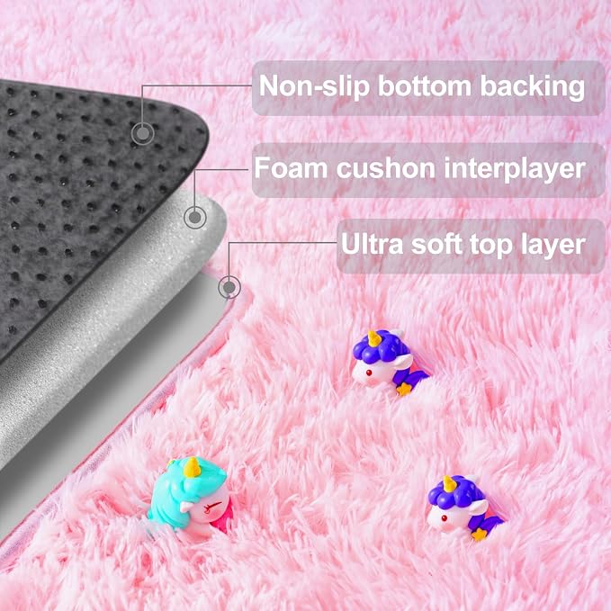 qulint Pink Rugs for Living Room, Large Fluffy 6x9 Area Rugs for Bedroom, Soft Shag Shaggy Carpets for Nursery, Fuzzy Modern Alfombras for Girls Teen Dorm Room Home Decor (6ft x 9ft, Pink)