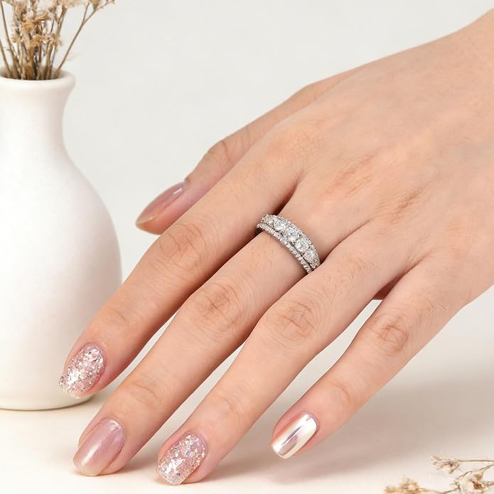 Newshe Jewellery Moissanite Wedding Bands for Women Eternity Ring 925 Sterling Silver Engagement Anniversary Stacking Size