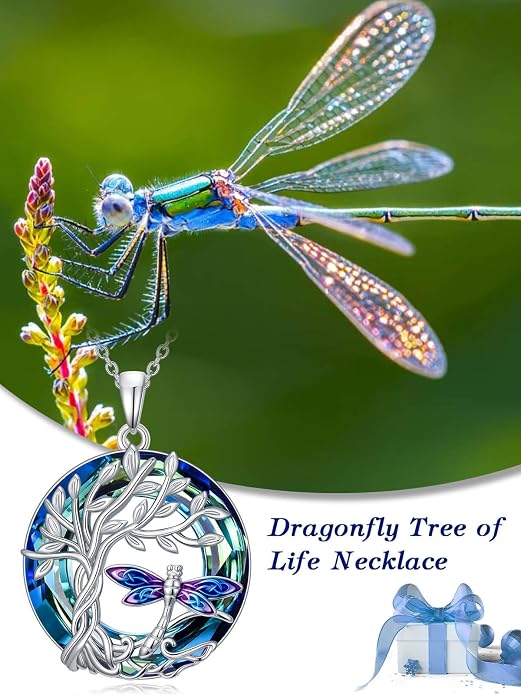 TOUPOP Sterling Silver Tree of Life Hummingbird/Dragonfly/Owl/Panda Necklace Crystal Bird Jewelry Birthday Christmas Valentines Day Gifts for Her Girlfriend Mom