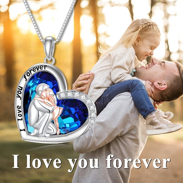 PROESS S925 Sterling Silver Daughter Heart Pendant Necklace from Dad Mom I Love You Forever Jewelry