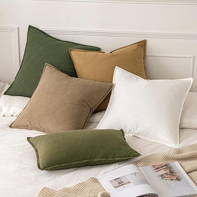 MIULEE Decorative Linen Euro Sham Pillow Covers 28x28 Inch Cream White | Boho Farmhouse Neutral Couch Throw Pillows for Bed, Pack of 2 Accent Modern Pillowcases, Sofa Livingroom Home Decor