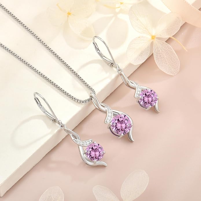 Women‘s Birthstone Pendant Necklace S925 Sterling Silver Imitation Diamond Infinity Necklace Jewelry Gift for Her