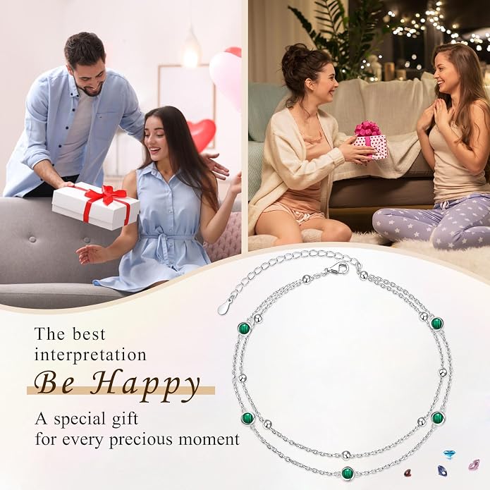Flyow Anklet for Women S925 Sterling Silver Adjustable Foot Beaded Heart Charm Ankle Bracelet Anklets Jewelry