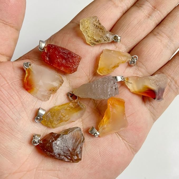 10pcs Irregular Raw Natural Red Agate Rock Stone Pendant Healing Crystal Chakra Gemstone Charm for Jewelry Making DIY Necklace Earrings Accessories Reiki