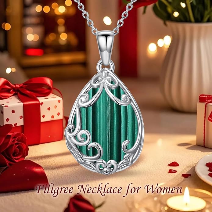 HPQQ Teardrop Necklace 925 Sterling Silver Filigree Gemstone Pendant Necklace Fine Jewelry Birthday Mother's Day Gifts for Women Her Mom