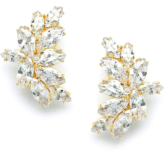 Mariell Clip-On Cubic Zirconia Crystal Bridal Earrings, Marquise Shape CZ Curved Clusters, Women Earrings for Wedding, Bridesmaids, Homecoming, Mother of the Bride