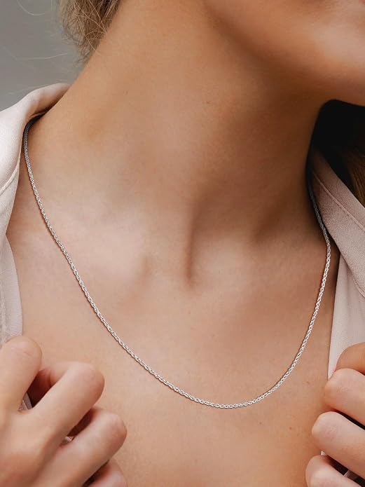 SILVERCUTE 925 Sterling Silver Necklace for Women,1mm/1.3mm/1.5mm/1.6mm Thin Silver Cable Chain/Box Chain/Rope Chain Necklace with Extension Chain,18/20/22/24/26/28/30 Inch