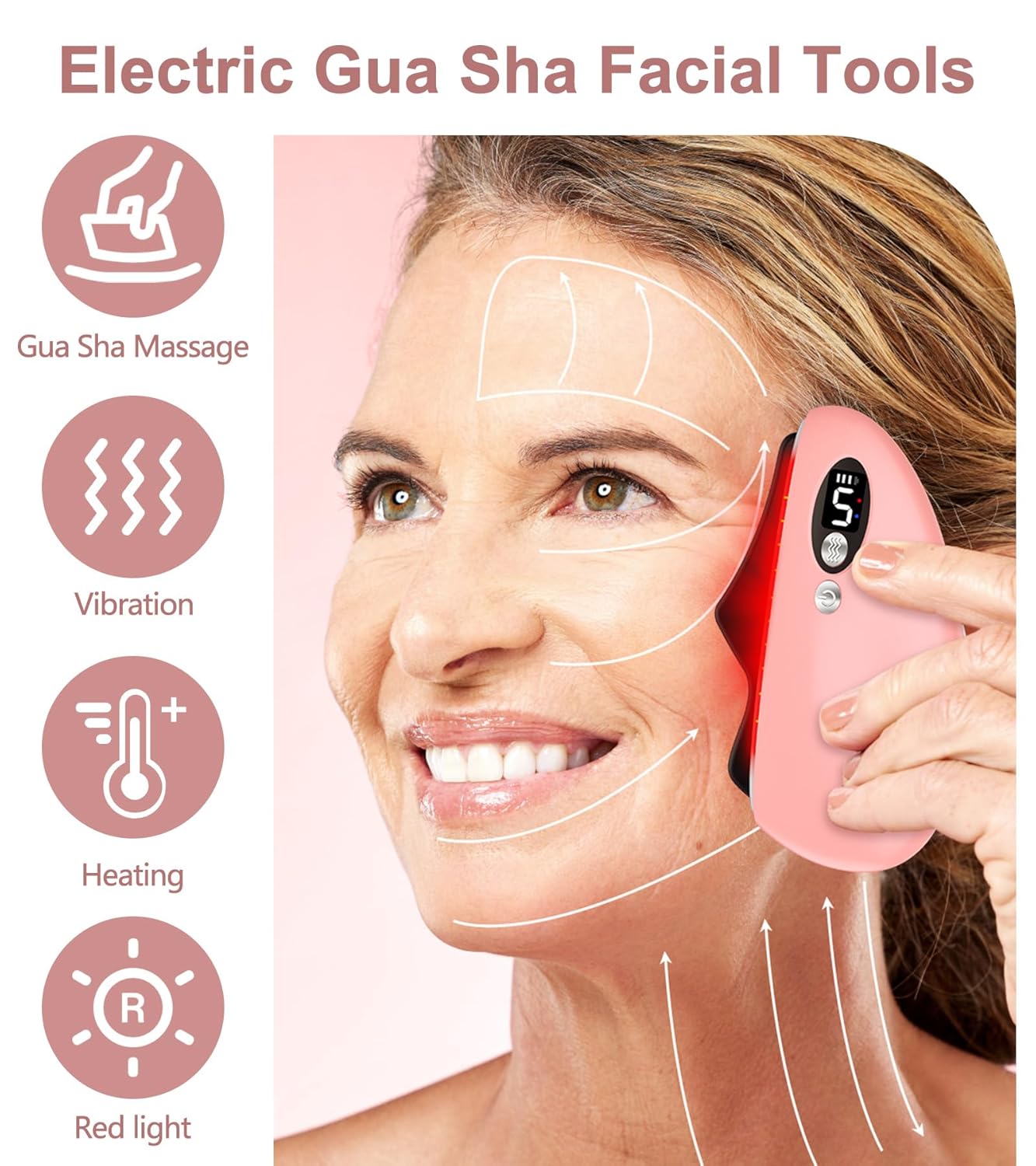 Gua Sha Facial Tool, Electric Black Obsidian Guasha Tool for Face, Chin, Neck, Body, Heated Vibrating Massage Gua Sha Stone for Face Sculpting
