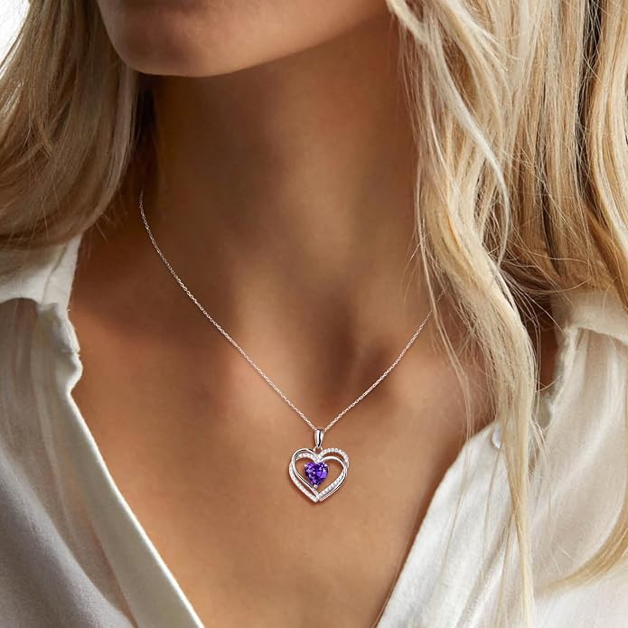 Anniversary Charm Necklace, Sterling Silver 14K Gold Plated Chain with Interlocking Heart Pendant Elegant Birthstone Necklaces for Women, Length 18"