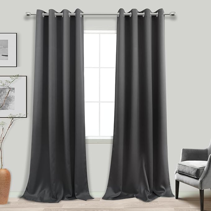 Slate Grey Curtains 108 Inches Long for 9 Foot High Ceiling Window 2 Panels Grommet XL Oversized Light Blocking Insulated Thermal Blackout Drapes for Living Room 9 FT Length,Dark Charcoal Gray