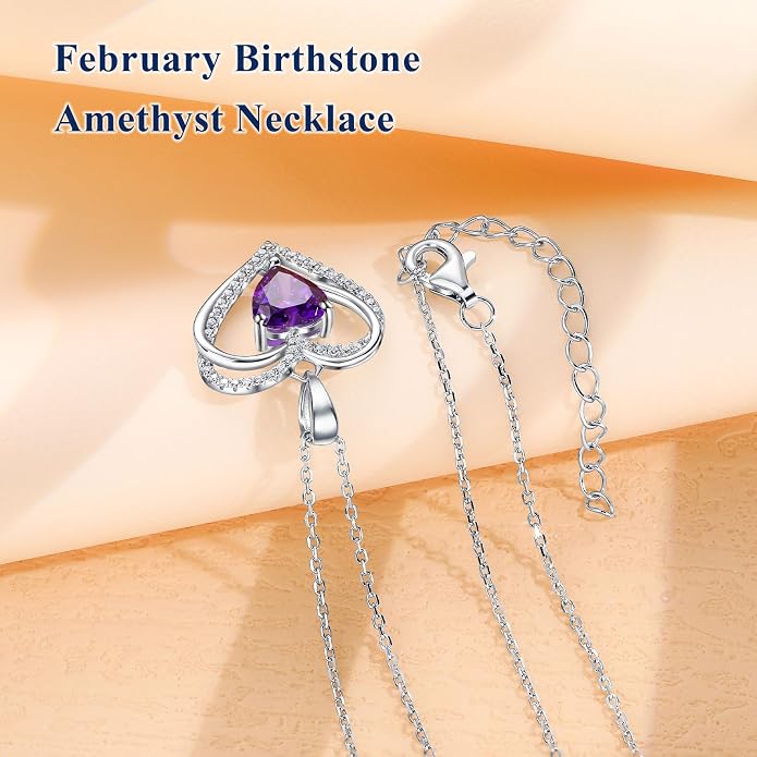 Anniversary Charm Necklace, Sterling Silver 14K Gold Plated Chain with Interlocking Heart Pendant Elegant Birthstone Necklaces for Women, Length 18"