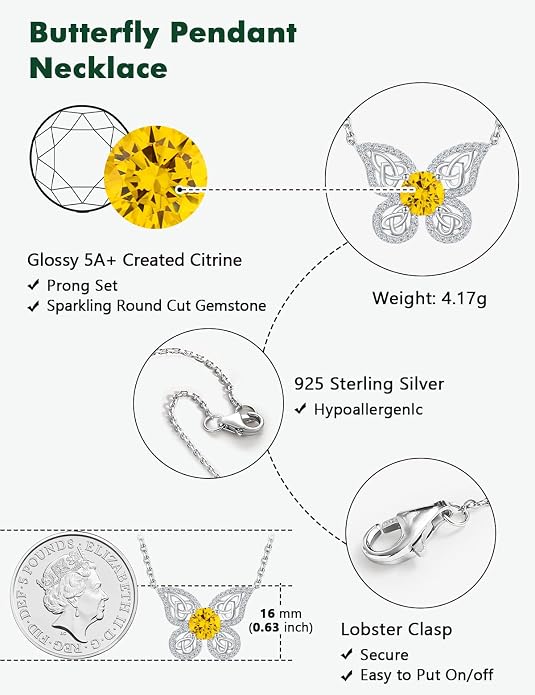 925 Sterling Silver Birthstone Necklaces for Women, Dainty Cute Dragonfly/Butterfly Pendant Necklace, Great Christmas/Anniversary Jewelry for Mother