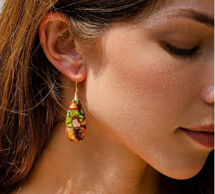 Cape Diablo Ocean Energy Protection Teardrop Earrings - Healing Regalite Gemstone Handcrafted| 4.5-5cm, Stress Relief & Emotional Stability Artisan Designed Unique Jewelry