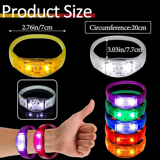 24 Pcs LED Glow Bracelets Sound Activated Flashing Light Up Bracelet for New Years Eve Glow in the Dark Party Supplies Christmas Party Favors Birthday Gift Carnival Concerts Night Events