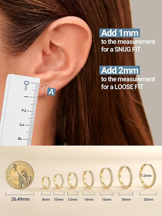 PROSTEEL Hoop Earrings for Women, Huggie Hoop with 925 Sterling Silver Post, 8/10/12/14/16/18/20mm Small Huggie Hoops, 14K Gold Plated/Silver/Black/Rose Gold Hypoallergenic Earrings Jewelry