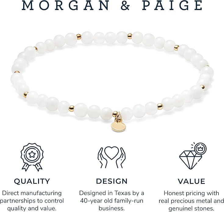 MORGAN & PAIGE Bronze 18k Yellow Gold Plated Genuine Gemstones Stretch Bracelets for Women Trendy - Elegant Dainty Gold Beaded Bracelets for Women, 4mm Gemstone Beads Lightweight Adjustable 6.5 Inch