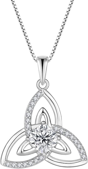 Celtic Birthstone Necklace for Women 925 Sterling Silver Trinity Knot Triquetra Crystal Pendant