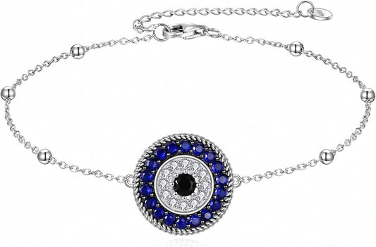 Blue Evil Eye Anklet Greek Evil Eye Anklet Bracelet Adjustable Ojo Turco Kabbalah Amulet Nazar Layered Silver Ankle Bracelets Protection Jewelry Amulet Gift for Wife Mother Sister Birthday