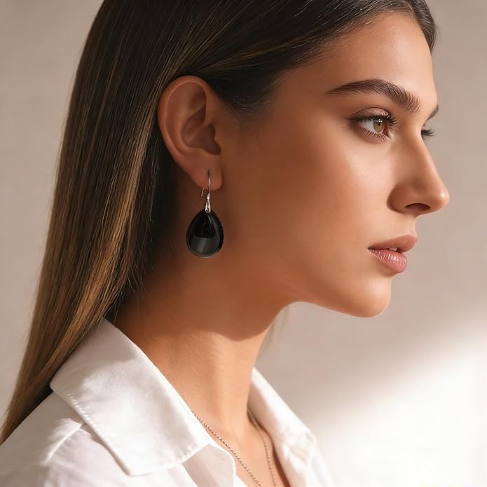 925 Sterling Silver Natural Crystal Agate Dangle Earrings, Waterdrop Teardrop Shape