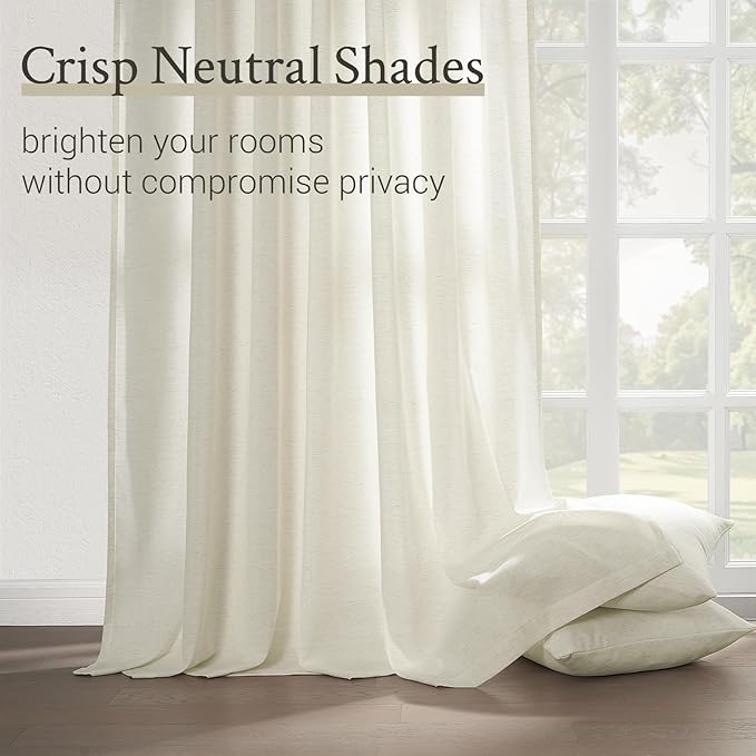 Topfinel 105 Inch Curtains 2 Panels Set,Two Packs Pinch Pleat Back Tab Linen Window Semi Sheer Privacy Thick Decorative Curtain Drapes for Living Room Bedroom,40x105 in Long,Ivory/Natural