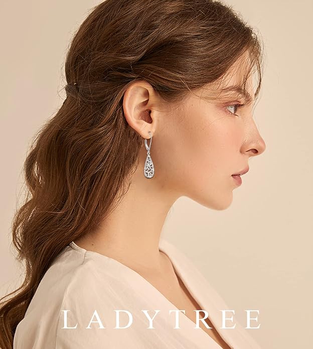 Sterling Silver Leverback Dangle Earrings for Women Teardrop Filigree 14K Gold Plated Dangly Earrings Mother’s Day Gift