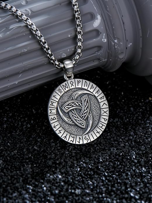 Viking Necklace Triple Horn of Odin/Wolf/Thor Hammer Necklace Viking Pendant Norse Jewelry Gifts for Man