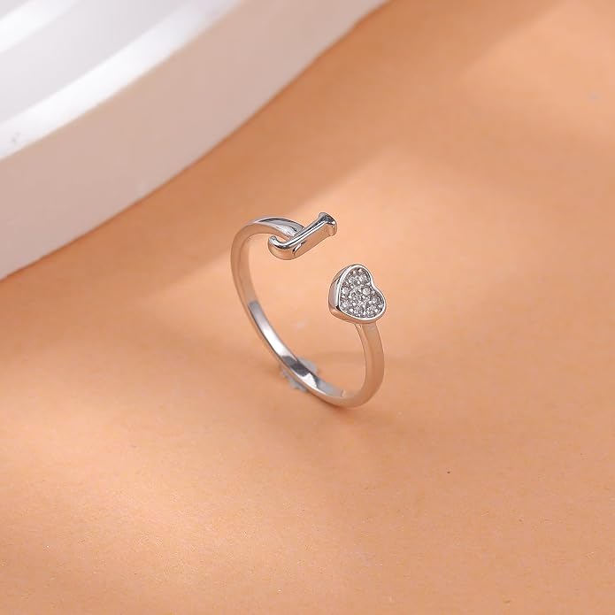LOVECOM Initial Heart Rings for Women 925 Sterling Silver Gold Adjustable Letter Name Ring Non Tarnish Trendy Stuff Alphabet Letter CZ Stackable Ring Jewelry Gifts for Mom Daughter Sister