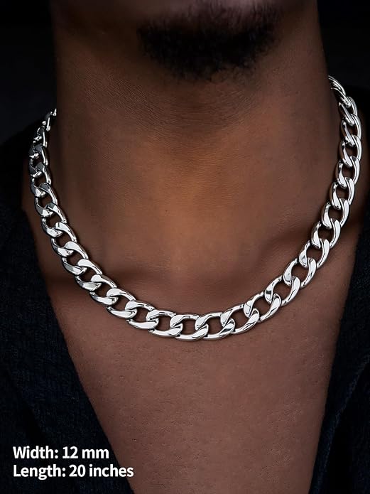 U7 Cuban Link Chain for Men Women Stainless Steel Curb Necklace, 7/9/12/15 MM Chunky Chain Silver/Gold/Black Mens Hip Hop Jewelry 18''-30''