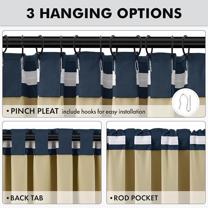 MIULEE 100% Blackout Linen Curtains 42 x 90 Inch Midnight Blue 2 Panels | Thermal Insulated, Room Darkening Drapes for Bedroom Living Room, Back Tab Rod Pocket Pinch Pleated, Solid Luxury Decor