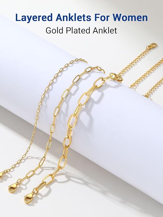 PROSTEEL Gold/Silver Anklets for Women Waterproof, 14K Gold Plated Ankle Bracelet Non Tarnish, Jewelry Gifts Adjustable