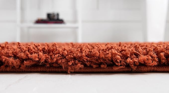 Unique Loom Solid Shag Collection Area Rug (7' 10" x 10' Oval, Terracotta)