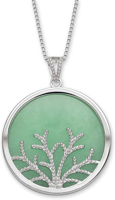 Belacqua Natural Green Jade Tree of Life Pendant Necklace in Sterling Silver, 18 Inches Box Chain, Fashion Jewelry for Women, Gift Box Included