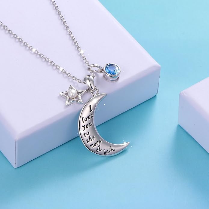 S925 Sterling Silver Cat Panda Bear Moon Pendant Necklace I love You To The Moon and Back Jewelry Gift