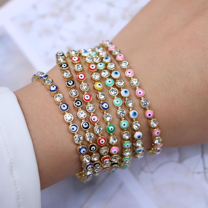 Gold Bracelets for Women Evil Eye Dainty Bracelet Adjustable Turkish Blue Pink Red Evil Eye Protection Bracelet Jewelry