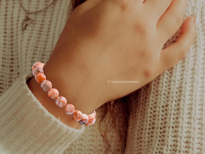 Amazing Gemstone Red Picasso Jasper Bracelet for Women Men's Gifts - Protection Healing Crystal Bracelet - 8mm Gemstone Beaded Adjustable Bracelet Pulseras para Hombres Mujer Stocking Stuffers