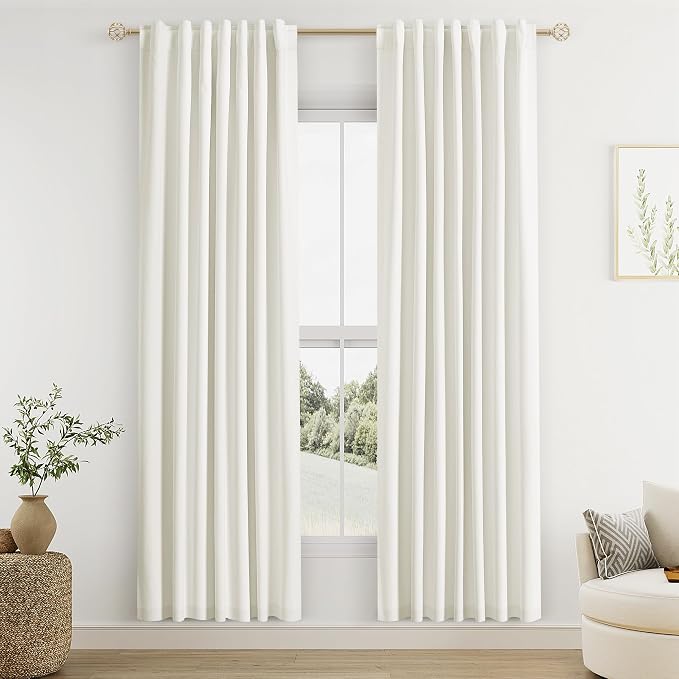 Guken Ivory 100% Blackout Linen Curtains 80 Inch Length 2 Panels Set for Living Room Bedroom Back Tab/Rod Pocket Thermal Insulated Black Out Drapes Room Darkening Window Curtains 80 Inches Long