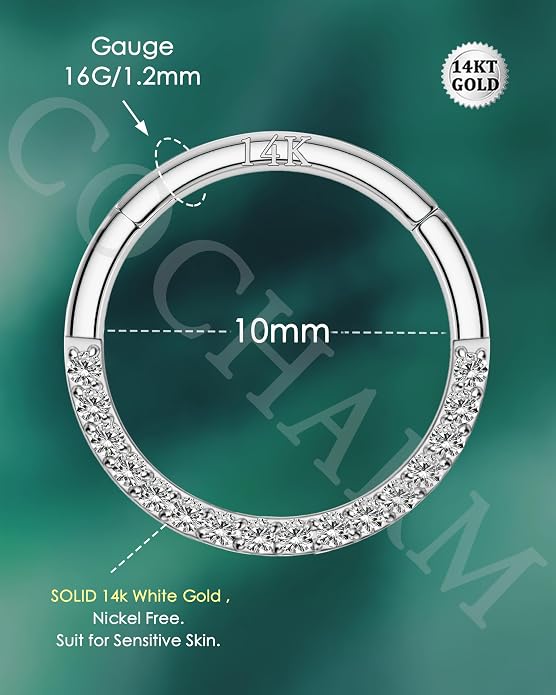 COCHARM 14K Solid Gold 18g/16g Nose Rings 16G Septum Rings Yellow Gold Tragus Helix Cartilage Conch Earring Hoops 18 Gauge Piercing Hoop
