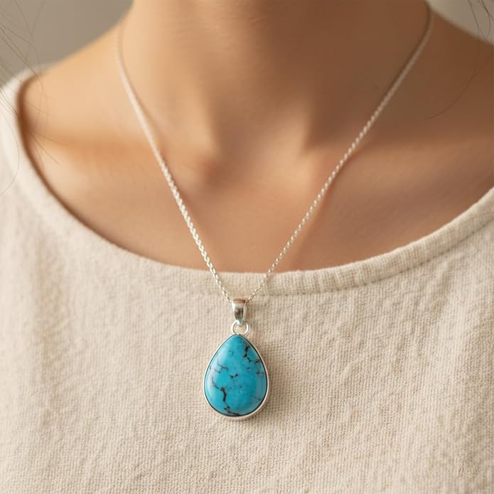 Natural Gemstone Pendant Necklace for Women Handmade Birthstone Healing Crystal Jewelry Chain 20" Stone Birthday Christmas Wedding Gifts for Her