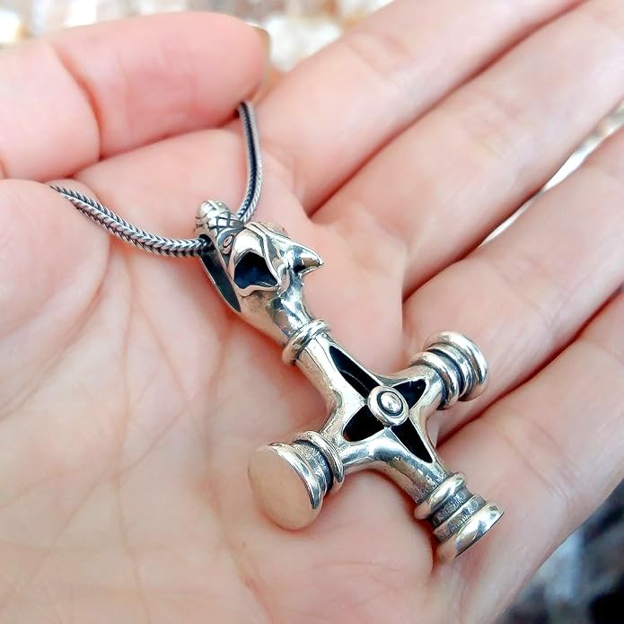 Viking Wolf Cross Necklace 925 Sterling Silver Bronze - Icelandic Thors Hammer Fenrir Pendant - Mens Amulet Norse Nordic Celtic Jewelry - Gothic Biker Gifts for Men - Handmade