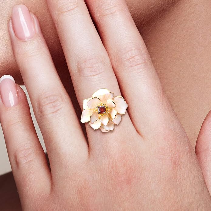 Santuzza 925 Sterling Silver Enamel Flower Statement Ring for Women