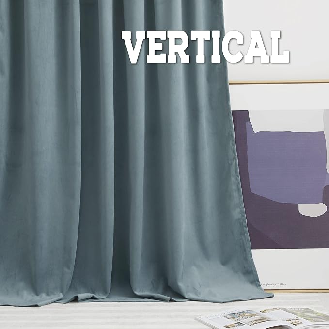RYB HOME Blue Velvet Curtains 84 inches- Blackout Curtains for Living Room, Thermal Insulated Noise Reducing Panels Soft Luxury Window Decor for Bedroom, Stone Blue, W52 x L84 inches, 2 Panels