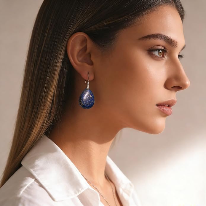 925 Sterling Silver Natural Crystal Agate Dangle Earrings, Waterdrop Teardrop Shape