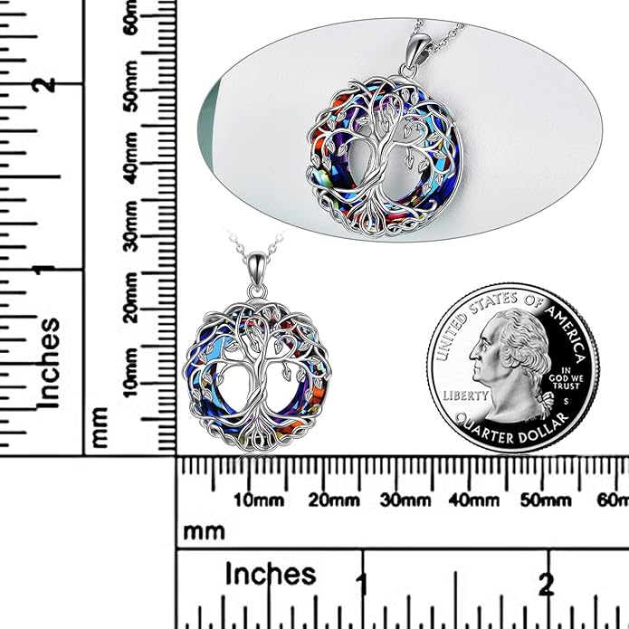 POPLYKE Tree of Life Necklace for Women Sterling Silver Celtic Knot Family Tree With Blue/Purple/Volcano Crystal Irish Gifts for Mom Wife Birthday Christmas