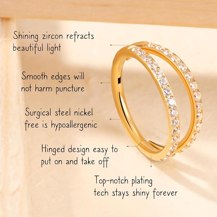 AROWRO Conch Piercing Jewelry Nose Rings Hoops Septum Rings Cartilage Earrings for Women Men Helix Piercing Jewelry Rook Tragus Surgical Steel Gold Silver 16G 18G 20G With Cubic Zirconia Opal