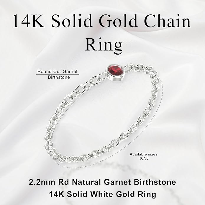 14k Gold Chain Rings for Women with Natural 2.2mm Birthstone, Women's Statement Rings, Chain Rings