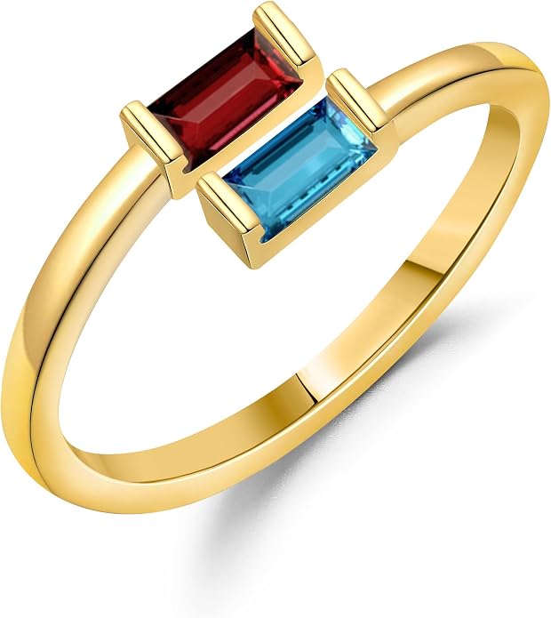 JSJOY Birthstone Rings for Women Dainty Emerald Blue Ring Birthday Gifts for Mom Her Gemstones CZ Ring for Teens Gold Rings That Don't Tarnish Adjustable Ring Jewelry Gifts