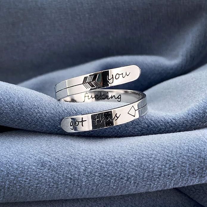 Vrycot Adjustable silvery Inspirational Stainless Steel Adjustable Bands Cool Stacking Opening Gift for Women Statement
