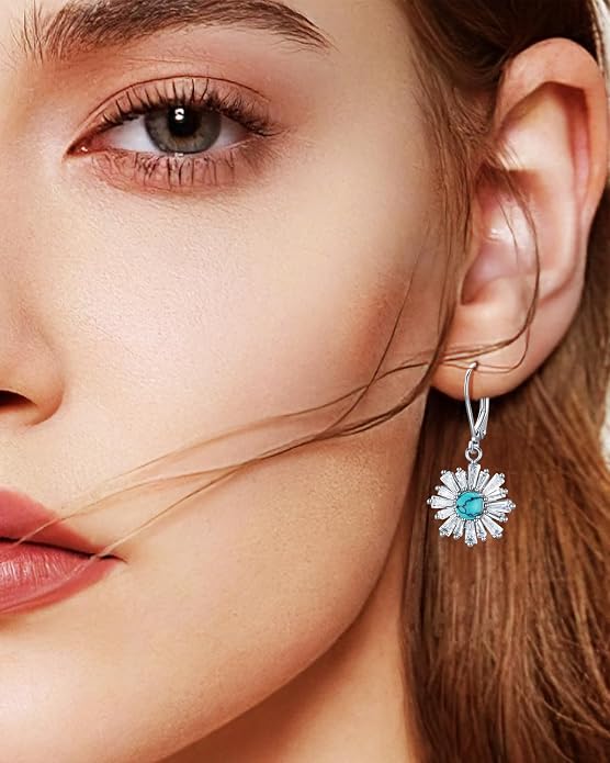 BDL Genuine Turquoise Jewelry for Women, Sterling Silver Earrings and Necklaces for Women, Leverback Dangle Drop Earrings Jewelry