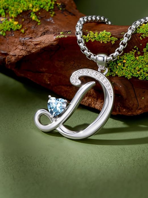 Birthday Gifts for Women Alphabet A to Z Initial Birthstone Pendant Necklaces for Women - 18k White Gold Plated Personalized Name Jewelry Anniversary Graduation Gifts for Wife Her Daughter Girlfriend(with Gift Box)