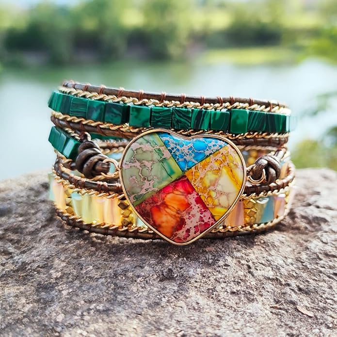 YGLINE Natural Stone Bracelet 3 Wraps Bracelet Handmade Boho Bracelet for Women Bracelet